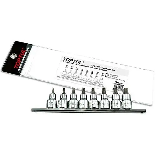 Комплект голівки з насадкою п'ятигранні з отвором 1/2 T20-T55 8 од. Toptul hoz0007973 - фото 1