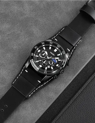 Чоловічий наручний класичний годинник Skmei 9249 (Чорний з чорним дисплеєм) - фото 6