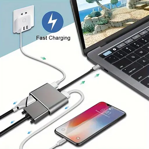 Концентратор Type-C 4 в 1, адаптер type-c 3.0 до 4K HDMI HDTV, VGA USB 3.0 PD, разветвитель быстрой зарядки  - фото 4