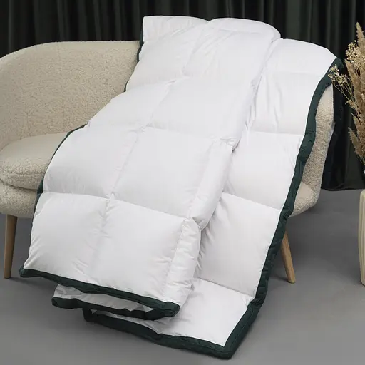 Одеяло пуховое MirSon Imperial Delight, летнее, 215х155 см, белое с зеленым кантом - фото 28