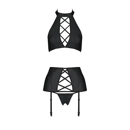 Комплект із еко-шкіри з імітацією шнурівки Passion Nancy Set black L/XL - фото 3