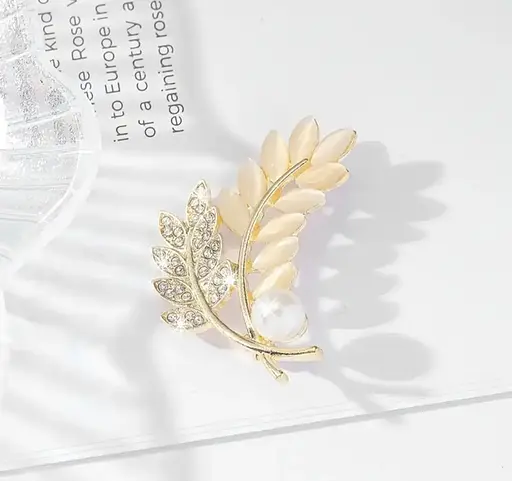 Брошка Колосок з цинкового сплаву вставка гірський кришталь 31x43 мм жіноча елегантна прикраса Золотистий - фото 4
