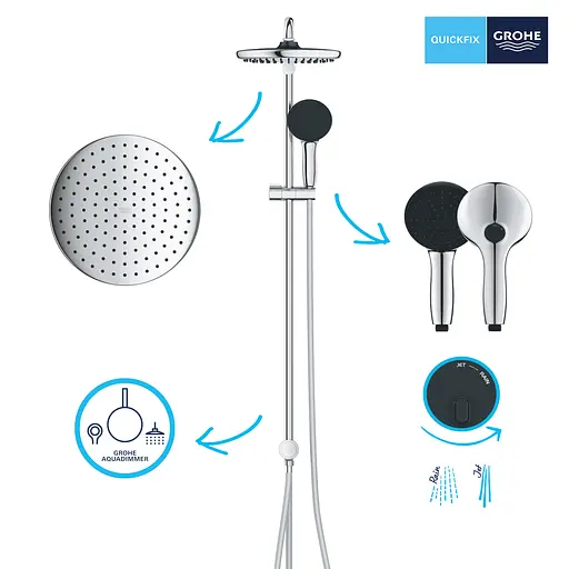 Душева система Grohe Flex Quickfix Vitalio Start з перемикачем настінного монтажу 250 26989001, Хром - фото 2