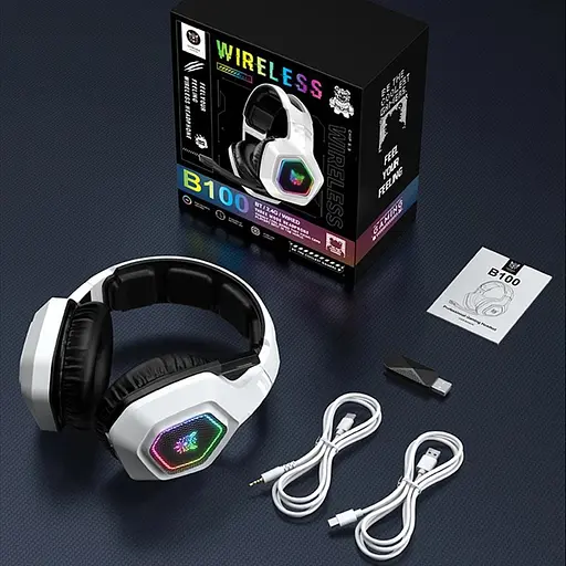 Геймерские игровые Bluetooth наушники Onikuma B100 с выдвижным микрофоном и LED подсветкой White - фото 7