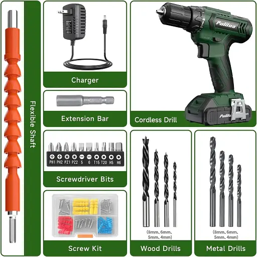 Набір акумуляторних дрилів 20 В з електричним живленням з акумулятором і зарядним пристроєм 30 Нм і крутним моментом 211 - фото 2