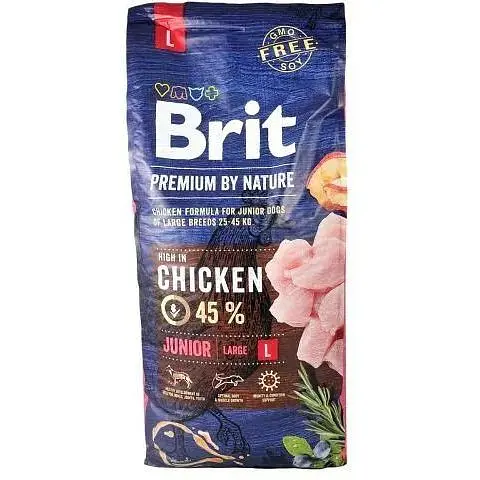 Сухой корм Brit Premium Dog Junior L для щенков и юниоров больших пород с курицей 15 кг - фото 1