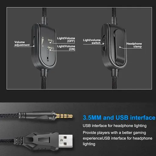 Проводная игровая гарнитура Onikuma Gaming K8, USB, 3.5mm, 2.2m, LED black - фото 3