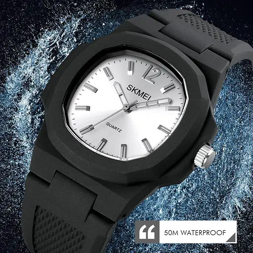 Чоловічий наручний годинник Skmei 1717 (Чорні з сріблястим циферблатом) - фото 3