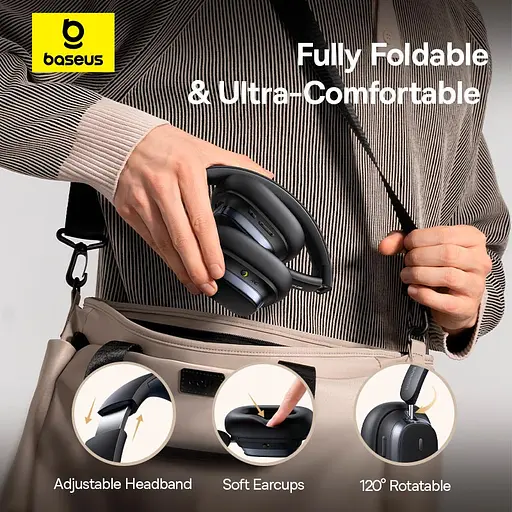 Накладні навушники Baseus Bowie H1s, Noise-Cancellation Wireless Headphones, BT5.4, ANC, 800mAh, 60h, 120h, black - фото 12