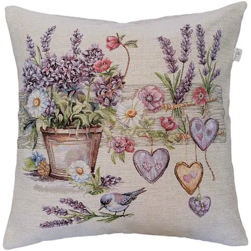 Подушка гобеленова Прованс Лавандовий садочок Пташка в квітах 45х45 см (44314) - фото 1