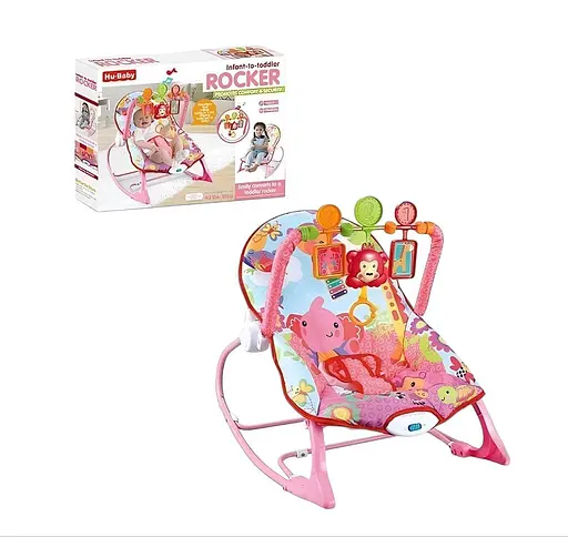 Шезлонг для малышей Hu-baby 69822 с мелодиями, вибрацией, дугой с игрушками, розовый - фото 2