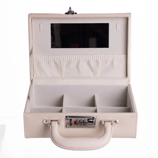 Скринька для прикрас екошкіра 2 яруси з кодовим замком 24×16×9.5 см органайзер для прикрас Бежевий Yiwu HP-5-24BE - фото 6