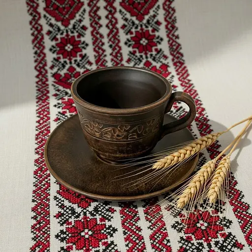 Чашка для кофе 150 мл с блюдцем Декор молоченная керамика Украинская глиняная посуда - фото 2