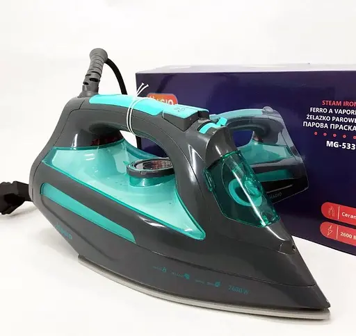 Прасувальна праска Magio MG-533 з керамічним покриттям підошви 2600Вт і вертикальним відпарюванням Сірий/Блакитний - фото 7