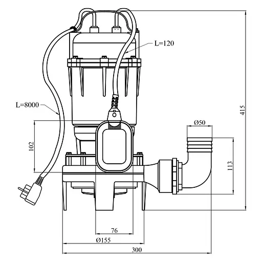 Дренажно-фекальний насос Agua WQDN 12-12-2 кВт з ножем (CV035080) - фото 4