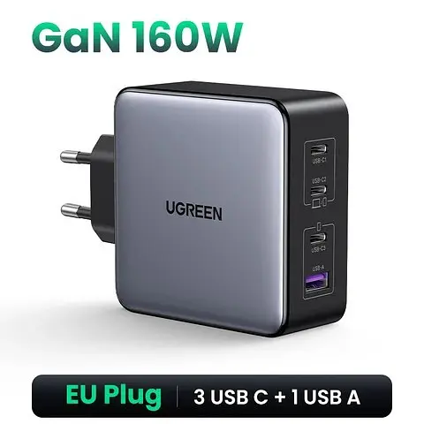 Зарядный адаптер блок питания 4 выхода Ugreen X763 Nexode Pro 160 W 1U + 3C (UGR-25877) - фото 2