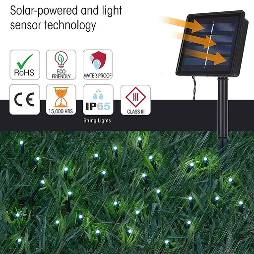 Уличная светодиодная гирлянда Canopus Solar LED String Light 200 светодиодов 22 метра – многоцветная. - фото 7