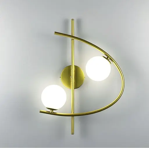 Бра в золотистому корпусі на 2 білих матових плафона Line F Арт. YG8014-W R GD - фото 2