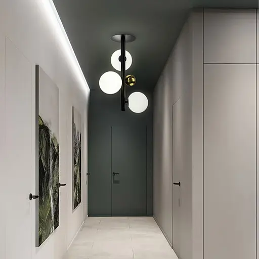 Видовжений чорний світильник на 3 білих плафони Line.F MJ 86/3 BK - фото 1