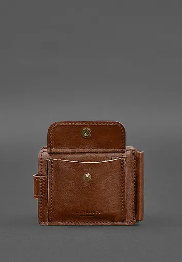 Кожаное портмоне 13.1 зажим с хлястиком светло-коичневый краст - фото 7