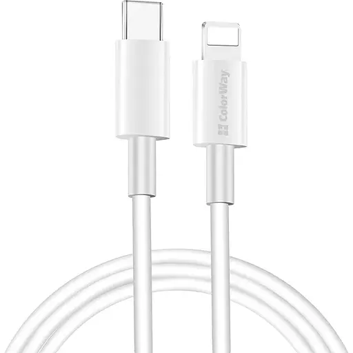 Кабель ColorWay USB Type-C-Lightning 3.0А 1 м White