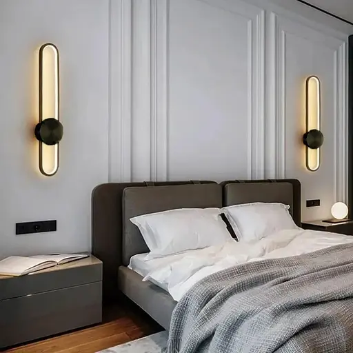 Видовжене бра Line F у металевому чорному корпусі 60 см Арт. W009/600 BK - фото 1