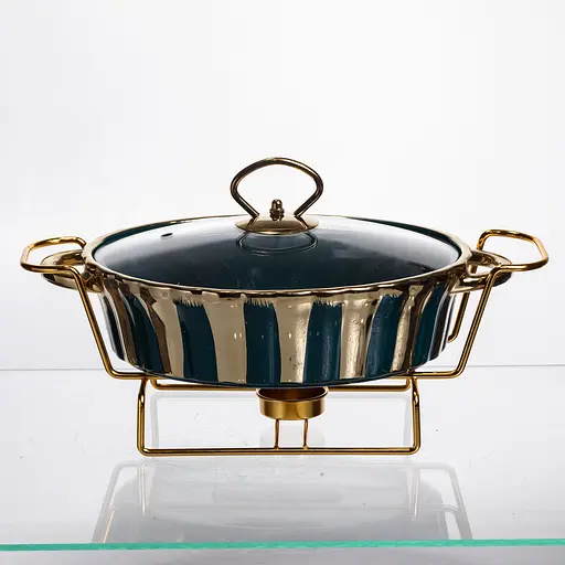 Мармит фарфоровый настольный круглый с подставкой 1 литр мармитница с подогревом Зеленый Yiwu JY-5 - фото 3