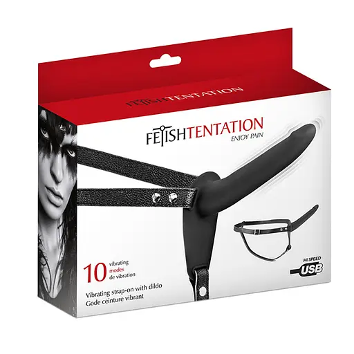 Страпон с вибрацией Fetish Tentation Vibrating Strap-On With Double Dildo 15 см черный - фото 4