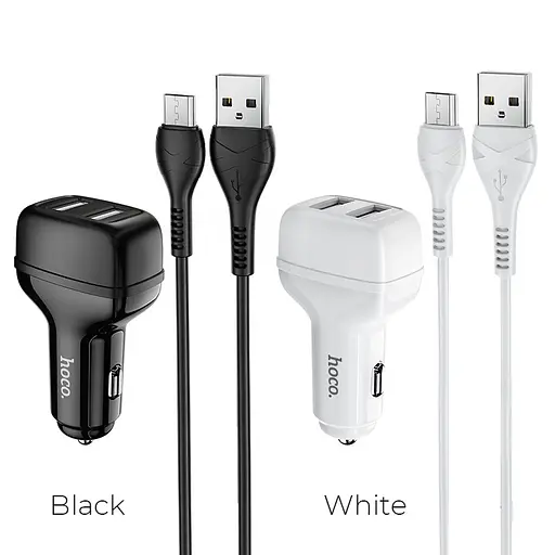 Набор автомобильный кабель и адаптер HOCO Micro USB Cable Leader Z36 белый - фото 3