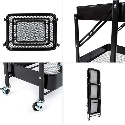 Этажерка Wall Sticker SW-00002099 мобильная трехъярусная универсальная из металла 46.5х29х77.5 см черная - фото 4