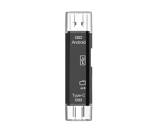 Багатофункціональний адаптер хаб кардрідер 5в1 Type-C Android USB 2.0 Black  - фото 1