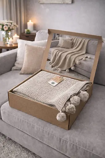 Плед вязаный двухспальный 200х220 см бежевый TC303376190 - фото 3