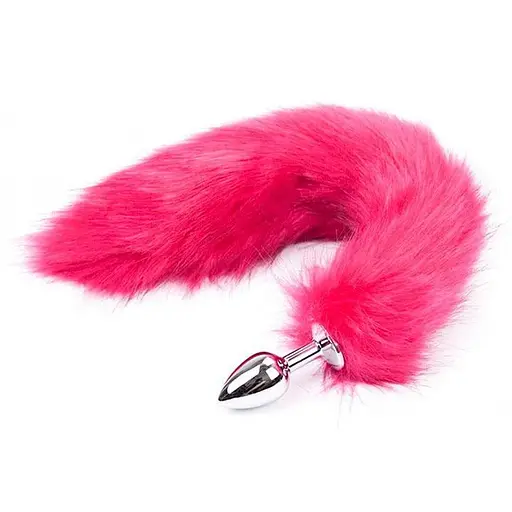 Анальна пробка металева конусна з довгим хвостиком 6 см фуксія - фото 1