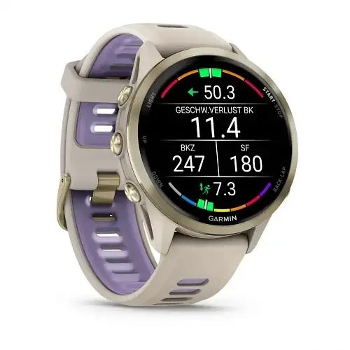 Смарт-годинник Garmin Forerunner 970 Soft Gold Titanium w. French Gray C. and French Gray/T. Indigo Band (010-02969-02/12/62) - фото 3