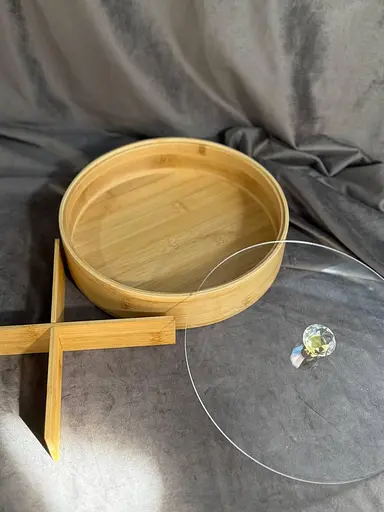 Менажниця бамбукова Yiwu HB-40-3 кругла з кришкою 25x25x8см Бежевий - фото 4