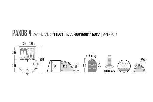 Намет чотиримісний High Peak Paxos 4 Dark Grey/Green (11508) 929776 - фото 5