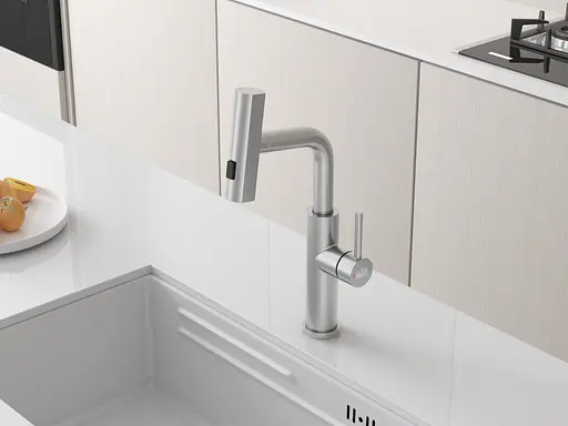 Cмеситель для кухни с выдвижной лейкой водопад нержавеющий Nett LS-35 Нержавеющая сталь - фото 6