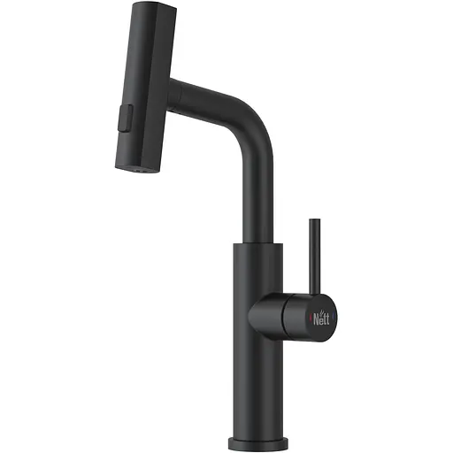 Смеситель на кухню водопад Nett с выдвижной воронкой черный LB-35 - фото 1