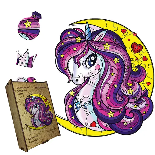 Пазл деревяний Чарівний Єдиноріг, А4, Картонна коробка 100 елементів