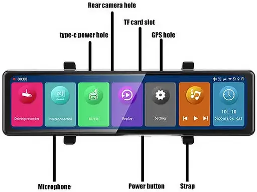 Зеркало видеорегистратор DVR C109 10.26" 2k (2 камеры) Wi-Fi Bluetooth AUX Android Auto CarPlay - фото 4