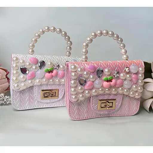 Детская сумка перламутровая с бисером розовая (24-556) - фото 2