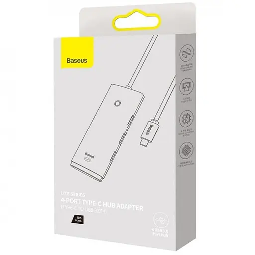 Перехідник HUB Baseus Lite Series 4in1 (Type-C to 4xUSB 3.0) 1m (WKQX03) Black - фото 6