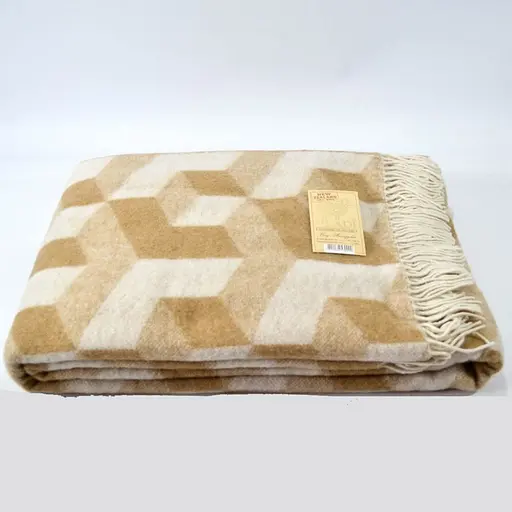 Плед жаккардовий вовняний Vladi Куб 140х200 біло-бежевий - фото 1