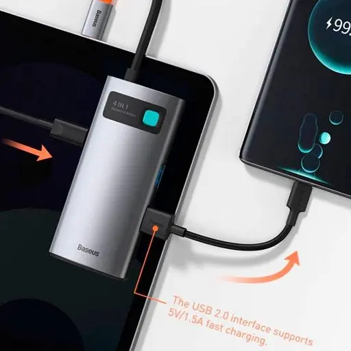 Usb-хаб Baseus Metal Gleam Series 4-in-1 Multifunctional Type-C Hub Docking Station Серый - фото 3