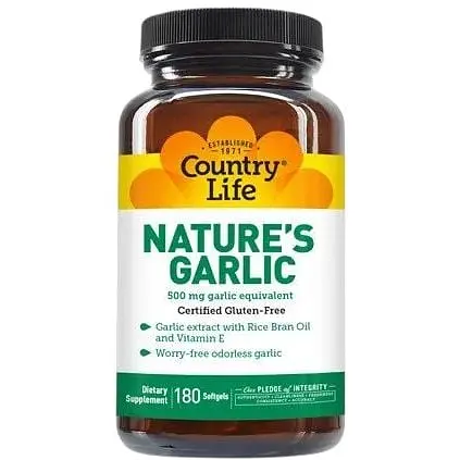 Натуральна добавка Country Life Nature's Garlic, 180 капсул