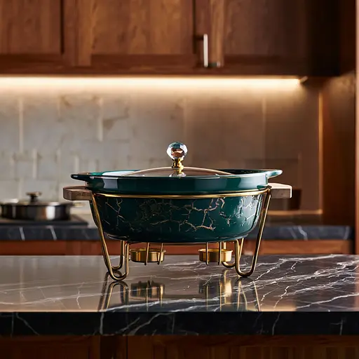 Мармит фарфоровый настольный круглый 2(л) мармитница с подогревом Зеленый мрамор Yiwu LC-715 - фото 3