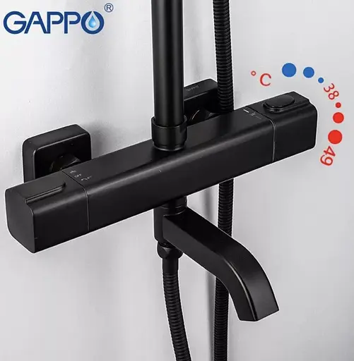 Душова система Gappo з термостатом 3-функціональна лійка, чорний G24791-6, Чорний матовий - фото 3