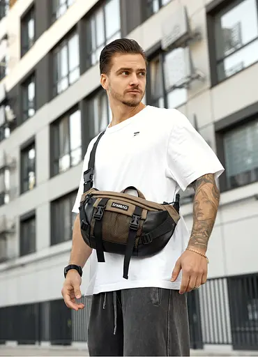 Большая мужская сумка бананка Sambag DynamicDart орех 38 × 21 × 7 см (80411119m) - фото 1