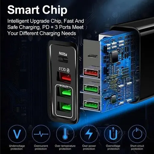 Зарядний пристрій Mirrow 3 USB Type-C Super Charge/Quick Charge 36W Black (498567566) - фото 5