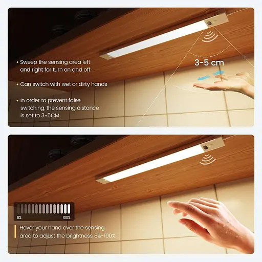 Кухонні світильники Enteenly Under Cabinet, 30 см 66 світлодіодів з датчиком ручної хвилі світлодіодне світло 2700K - фото 3